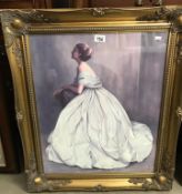 An ornate framed & glazed print of a lady in a ballgown. Image 49.