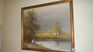 An oil on canvas Storks signed Jackson (image 60cm x 50cm)