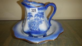 A blue and white Jug and Bowl set