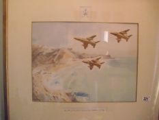 A framed and glazed picture of Jets Over the Gulf (image 46cm x 34cm)