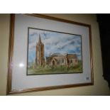 A framed and glazed watercolour Village Church, Mary Magdelene,