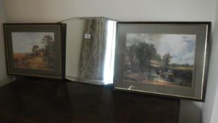 2 framed and glazed Constable prints and a mirror.