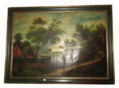 A large 19th century oil on canvas rural scene. 184 x 134 cm.