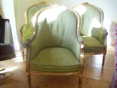 3 gilt framed armchairs