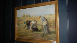 An oil on canvas Wheat Pickers by Frank Burgess 1909