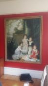 An oil on canvas Children's Picnic in heavy gilded frame - no signature visible (image 149cm x