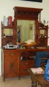 A large Edwardian mirror backed dresser sideboard