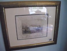 A framed and glazed engraving Greenwich Hospital (image 15cm x 10cm,