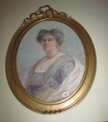 An oval framed and glazed pastel portrait of Baroness Sackville by Bethis Clarke..