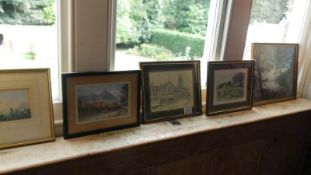 6 various prints and a watercolour Alps all framed and glazed