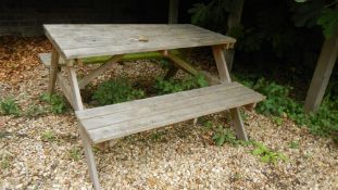 A double seat wooden garden table