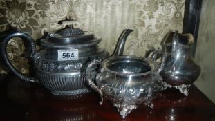 A 3 piece silver plated tea set.