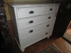A painted 2 over 3 chest of drawers.