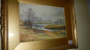 A watercolour Rivers Bend in ornate gilt frame 53cm x 43cm (image 34cm x 24cm)