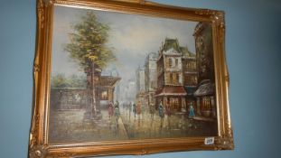 An oil on canvas French city scene in gilt frame (image 59cm x 44cm)