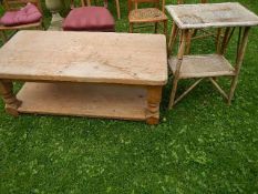 A pine table and a bamboo table.