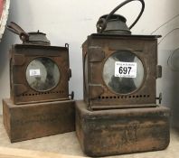 2 vintage road oil lamps.