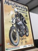 A large framed and glazed Moro Storiche poster signed by Geoff Duke.