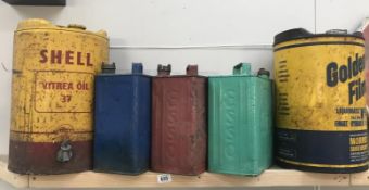 3 x 2 gallon petrol cans and 1 oil cans (one with a tap).