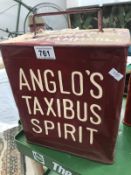 A rare Anglo's Taxibus spirit 2 gallon petrol can with correct cap.