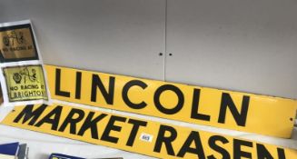 Rare AA Lincoln and Market Rasen Racecourse nameplate enamel signs.