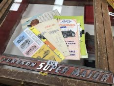 A quantity of Fordson Super Major sales brochures etc and a tractor name plate.