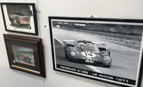 3 framed and glazed 1971 Le Mans prints.