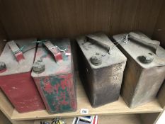 4 vintage 2 gallon petrol cans including Shell-mex.