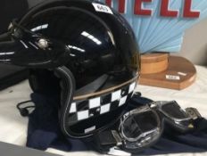 AGV retro style motor cycle helmet with goggles.