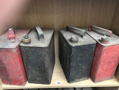 4 vintage 2 gallon petrol cans including Esso.