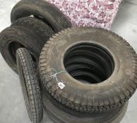 10 assorted car or motorcycle tyres.