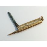 A Ladies Fruit Knife and Propelling Pencil in 9ct Rose Gold, hallmarked for Birmingham 1924.