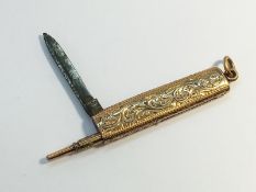 A Ladies Fruit Knife and Propelling Pencil in 9ct Rose Gold, hallmarked for Birmingham 1924.