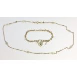 A Fancy link neckchain in 9ct, plus a fancy link bracelet in 9ct with gold heart lock clasp.