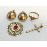 A small quantity of 9ct jewellery, including a cross pendant,