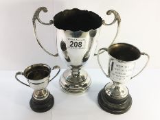 Three engraved Sterling Silver Trophy Cups