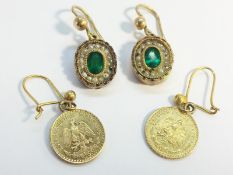 Two pairs of earrings, a pair of 22 carat yellow gold 1945 Dos Pesos Coin Earrings,