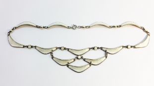 A Scandinavian engine-turned silver and basse taille enamel Waterfall necklace, circa 1940s,