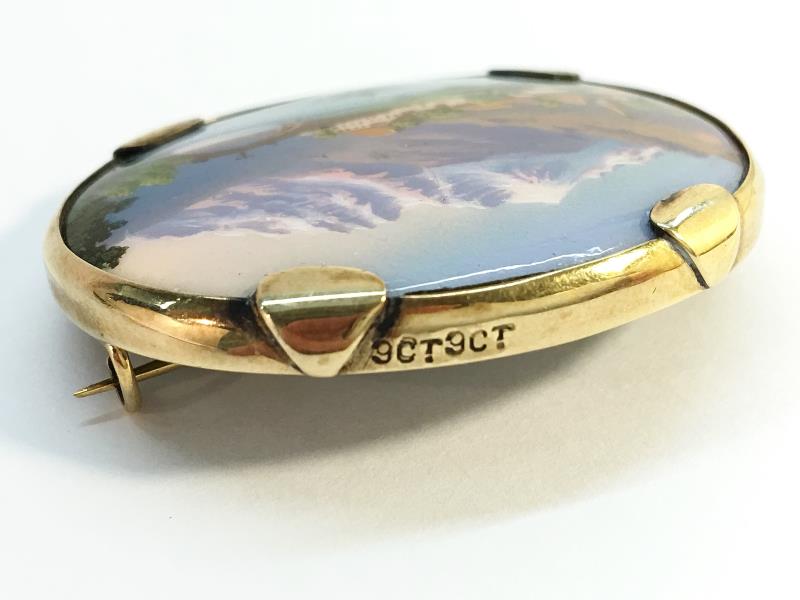 A Continental oval enamelled brooch set in 9ct yellow gold frame, - Image 4 of 6