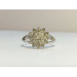 A Diamond Cluster in 9ct white gold, diamond ETCW 0.47 ct. Ring size L, total weight 2.55 grams.