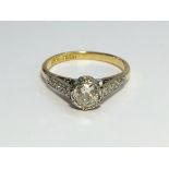 A Victorian Solitaire Diamond Ring with 18ct Yellow Gold Shank,