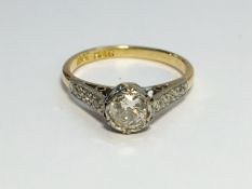 A Victorian Solitaire Diamond Ring with 18ct Yellow Gold Shank,