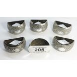 Six 1930's Sterling Silver Napkin Rings, approx 104.4 grams.