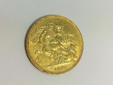 An 1891 22 Carat Gold Full Sovereign, Victoria Jubilee Head, 22mm in diameter,