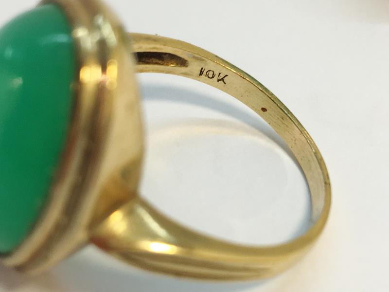 Two cabochon rings. One Art Deco period, set with a green Chrysoprase in 10ct gold. - Image 2 of 3