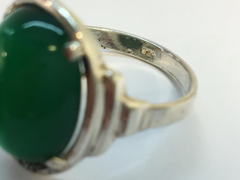 Two cabochon rings. One Art Deco period, set with a green Chrysoprase in 10ct gold. - Image 3 of 3