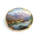 A Continental oval enamelled brooch set in 9ct yellow gold frame,