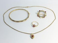 A small lot of Ruby jewellery set in gold.