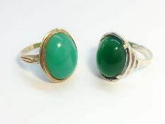 Two cabochon rings. One Art Deco period, set with a green Chrysoprase in 10ct gold.