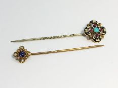 A pair of Victorian Stick Pins, including a stick pin with Turquoise,